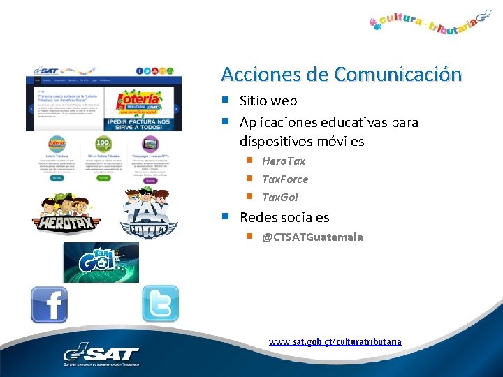 Acciones de Comunicación ■ Sitio web ■ Aplicaciones educativas para dispositivos móviles ■ Hero.