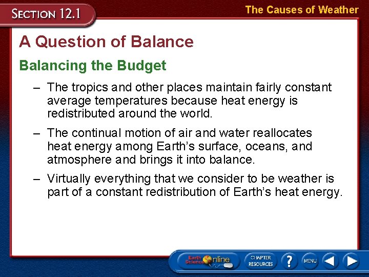 The Causes of Weather A Question of Balance Balancing the Budget – The tropics