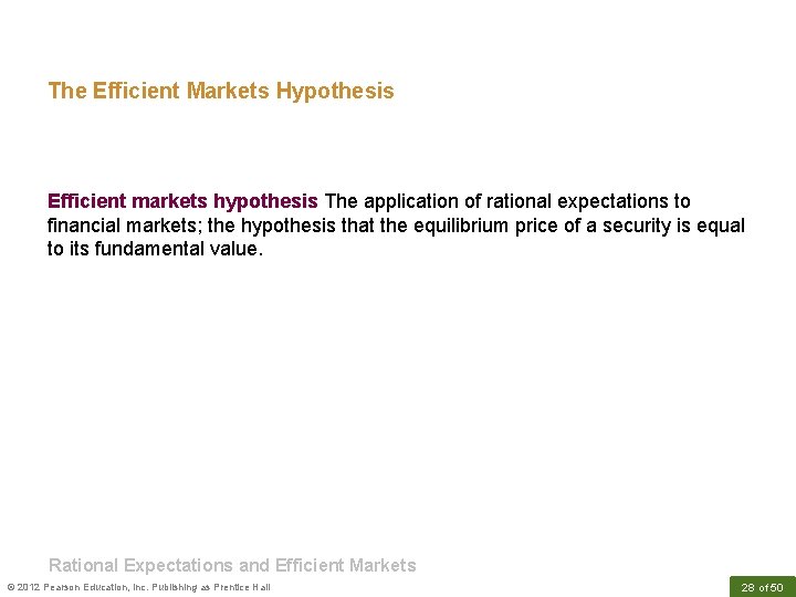 The Efficient Markets Hypothesis Efficient markets hypothesis The application of rational expectations to financial