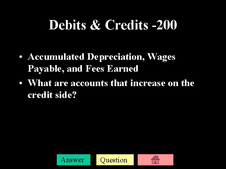 Debits & Credits -200 • Accumulated Depreciation, Wages Payable, and Fees Earned • What