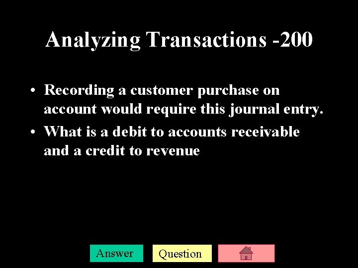 Analyzing Transactions -200 • Recording a customer purchase on account would require this journal