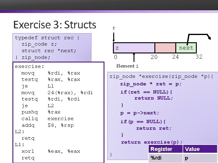 Exercise 3: Structs r typedef struct rec { z; • Czip_code Code struct rec