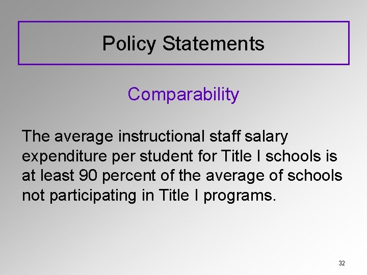 Policy Statements Comparability The average instructional staff salary expenditure per student for Title I