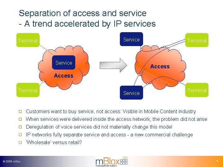 Separation of access and service - A trend accelerated by IP services Service Terminal