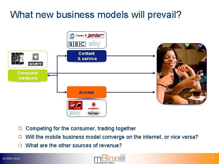 What new business models will prevail? Content & service Consumer hardware Access Competing for