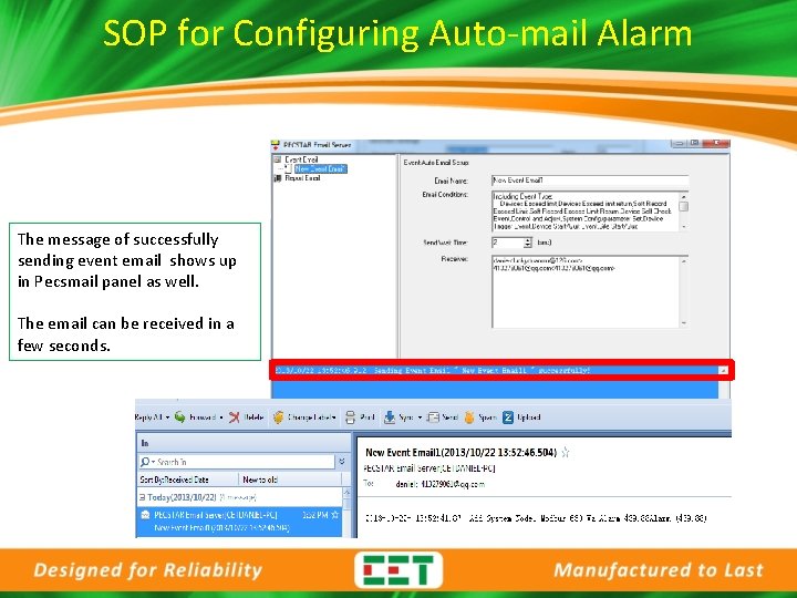 SOP for Configuring Auto-mail Alarm The message of successfully sending event email shows up