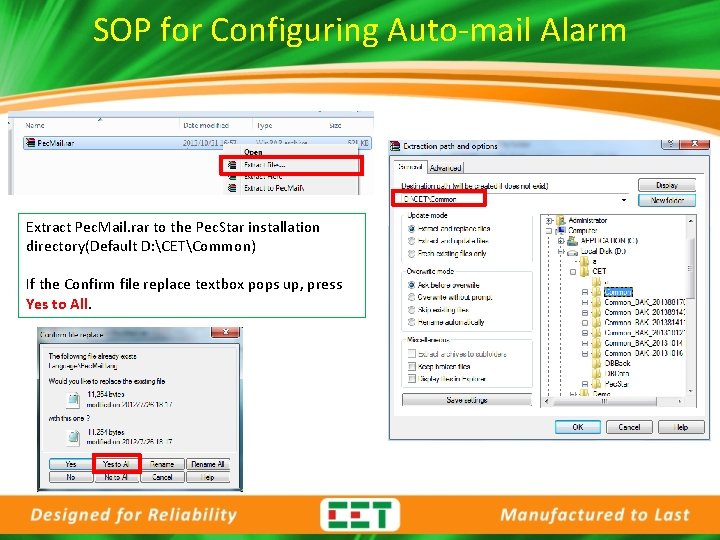 SOP for Configuring Auto-mail Alarm Extract Pec. Mail. rar to the Pec. Star installation