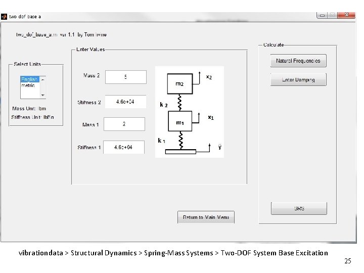 Vibrationdata vibrationdata > Structural Dynamics > Spring-Mass Systems > Two-DOF System Base Excitation 25