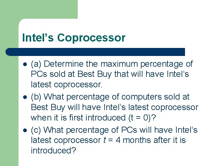 Intel’s Coprocessor l l l (a) Determine the maximum percentage of PCs sold at Intel’s Coprocessor l l l (a) Determine the maximum percentage of PCs sold at
