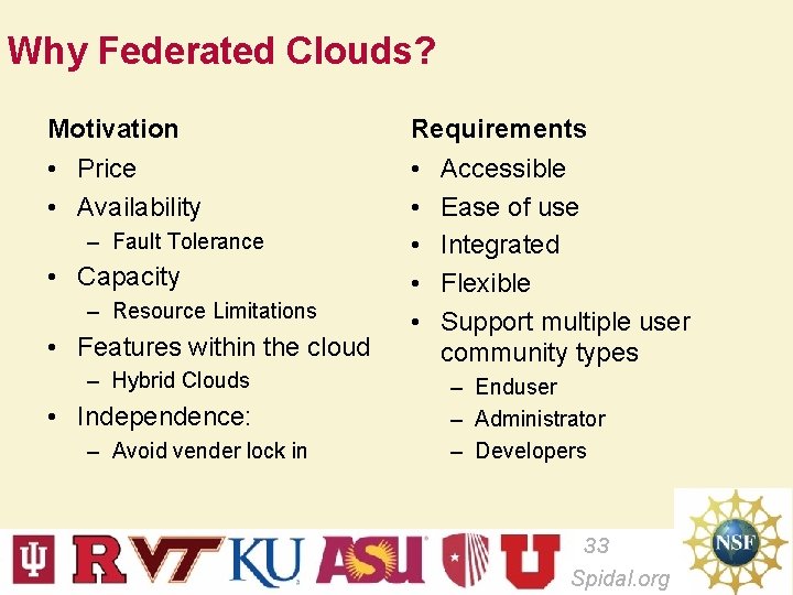Why Federated Clouds? Motivation Requirements • Price • Availability • • • – Fault