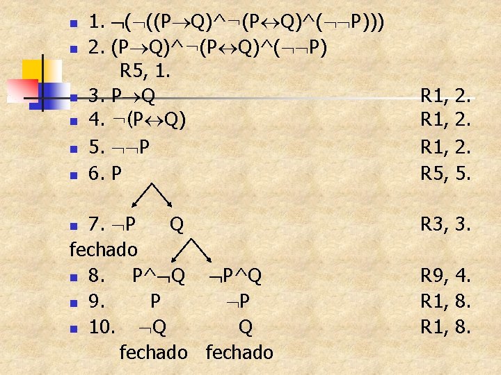 n n n 1. ( ((P Q)^¬(P Q)^( P))) 2. (P Q)^¬(P Q)^( P)