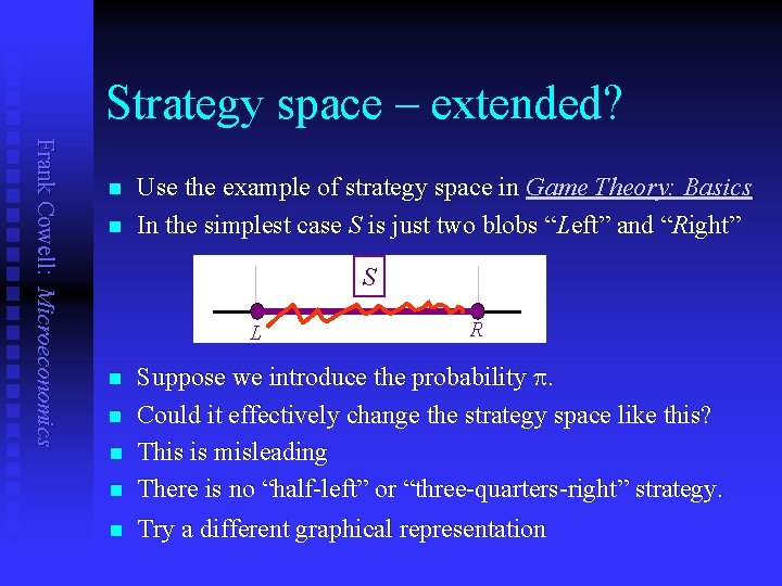 Strategy space – extended? Frank Cowell: Microeconomics n n Use the example of strategy