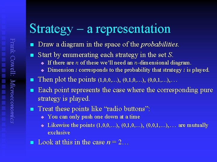 Strategy – a representation Frank Cowell: Microeconomics n n Draw a diagram in the