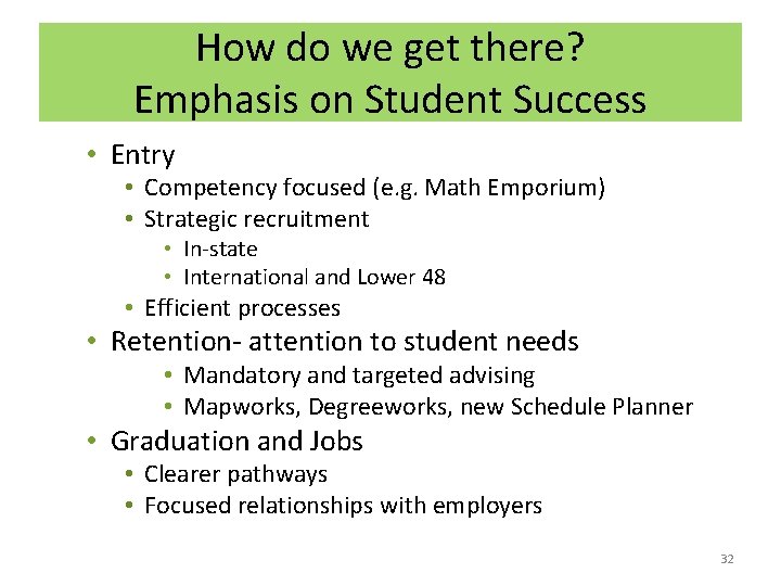 How do we get there? Emphasis on Student Success • Entry • Competency focused