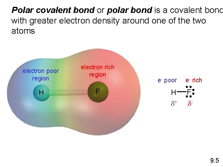 Polar covalent bond or polar bond is a covalent bond with greater electron density