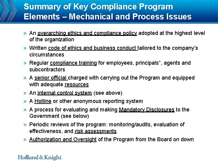 Summary of Key Compliance Program Elements – Mechanical and Process Issues » An overarching