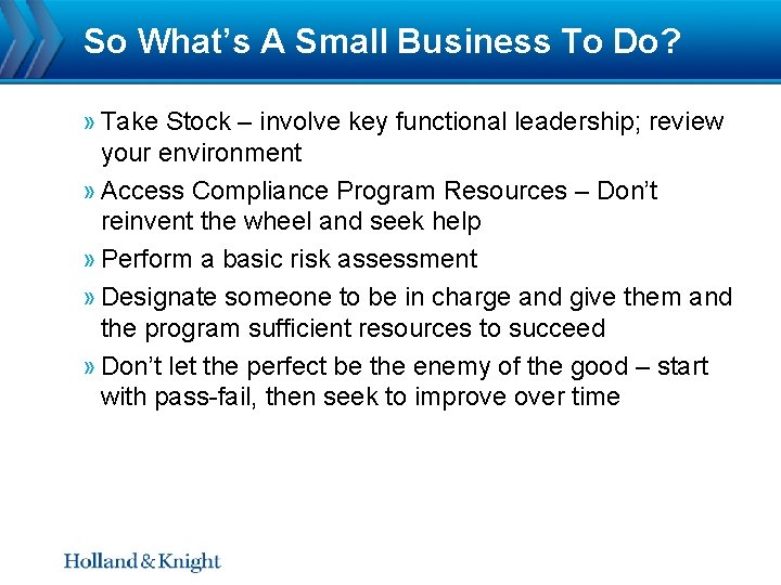 So What’s A Small Business To Do? » Take Stock – involve key functional