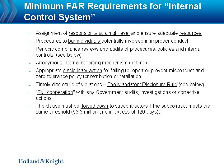 Minimum FAR Requirements for “Internal Control System” ˗ Assignment of responsibility at a high
