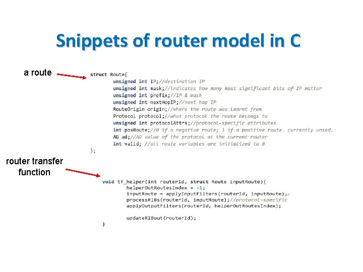 Snippets of router model in C a router transfer function 