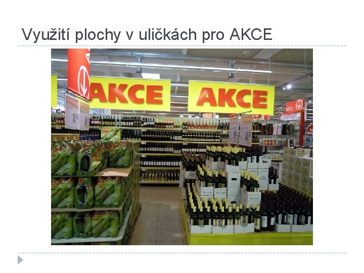 Využití plochy v uličkách pro AKCE 