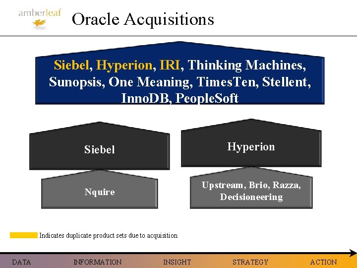 Oracle Acquisitions Siebel, Hyperion, IRI, Thinking Machines, Sunopsis, One Meaning, Times. Ten, Stellent, Inno.