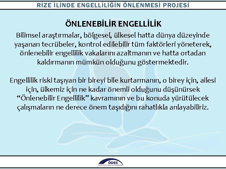 ÖNLENEBİLİR ENGELLİLİK Bilimsel araştırmalar, bölgesel, ülkesel hatta dünya düzeyinde yaşanan tecrübeler, kontrol edilebilir tüm