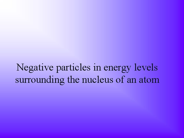 Negative particles in energy levels surrounding the nucleus of an atom 