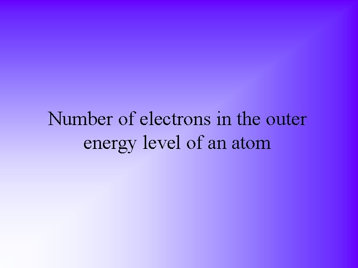 Number of electrons in the outer energy level of an atom 