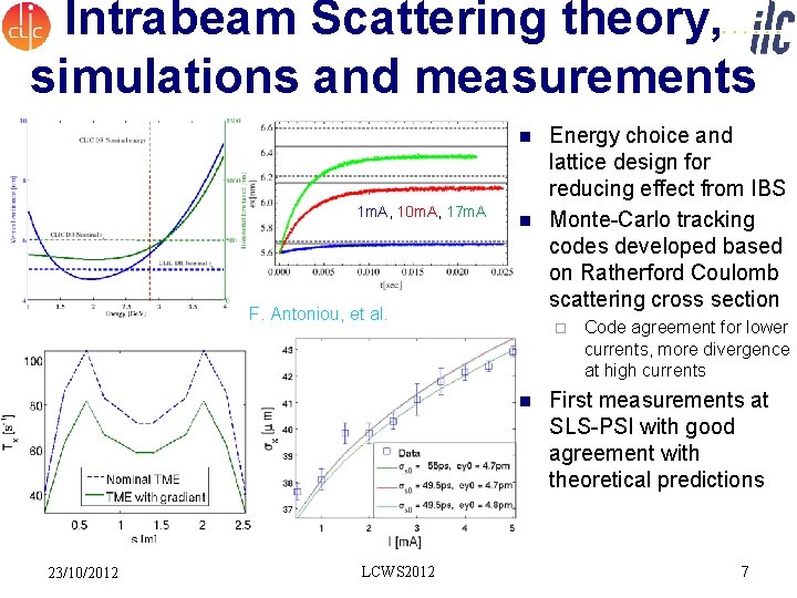 Intrabeam Scattering theory, simulations and measurements n 1 m. A, 10 m. A, 17