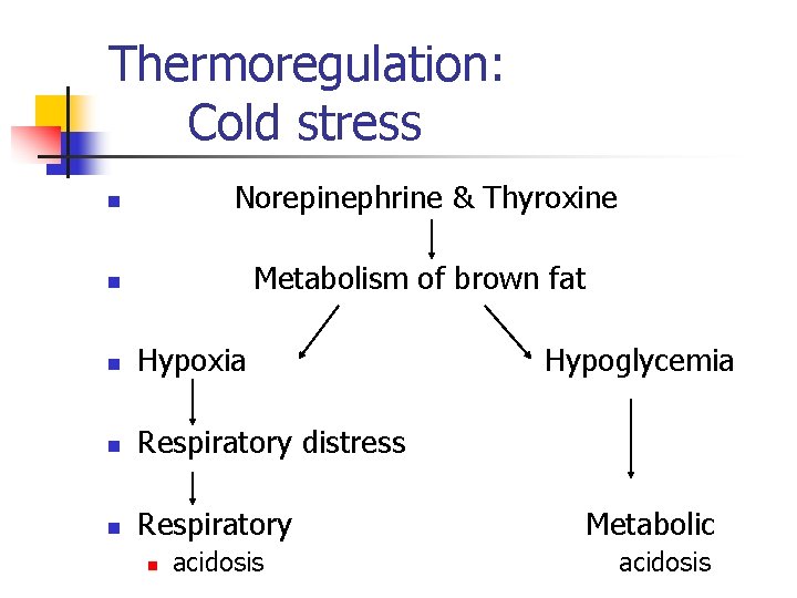 Thermoregulation: Cold stress Norepinephrine & Thyroxine n Metabolism of brown fat n n Hypoxia