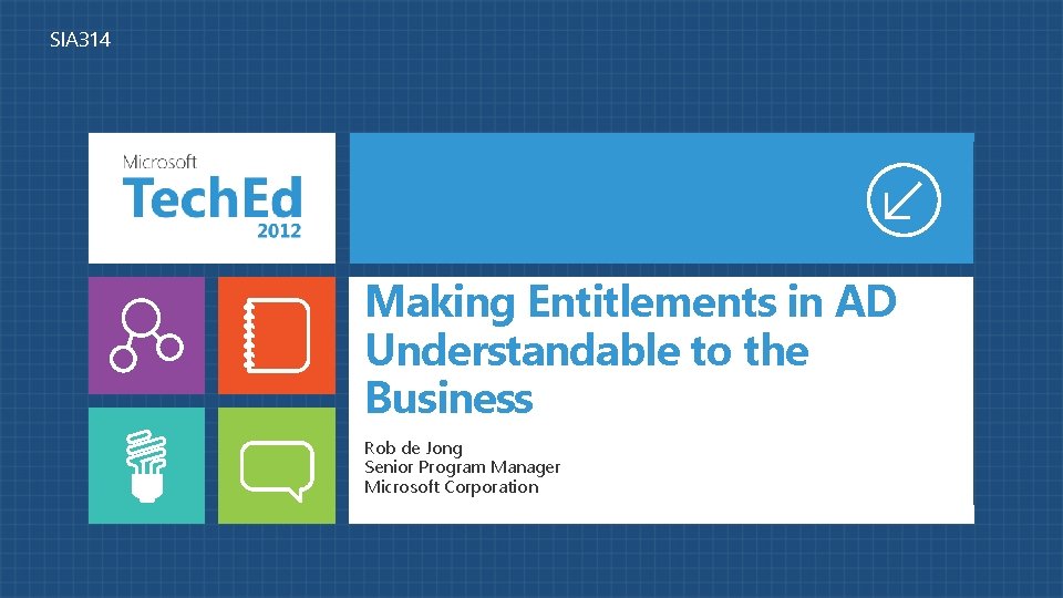 SIA 314 Making Entitlements in AD Understandable to the Business Rob de Jong Senior