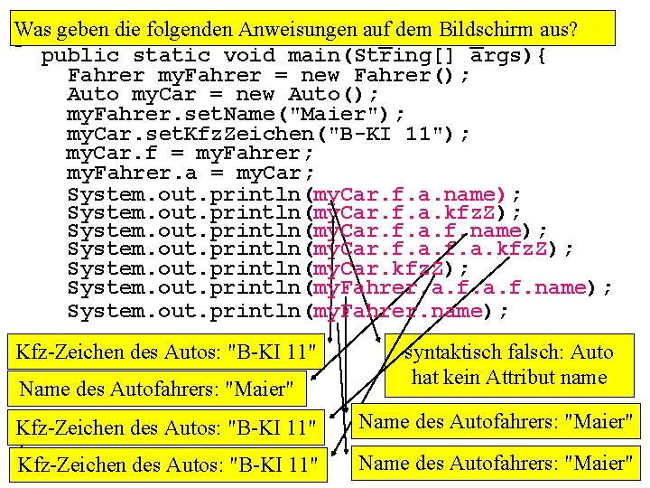 Was gebenclass die folgenden Anweisungen auf dem Bildschirm aus? public Main. Assoziation_1 zu 1