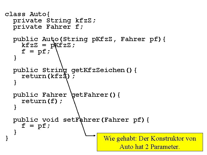 class Auto{ private String kfz. Z; private Fahrer f; public Auto(String p. Kfz. Z,