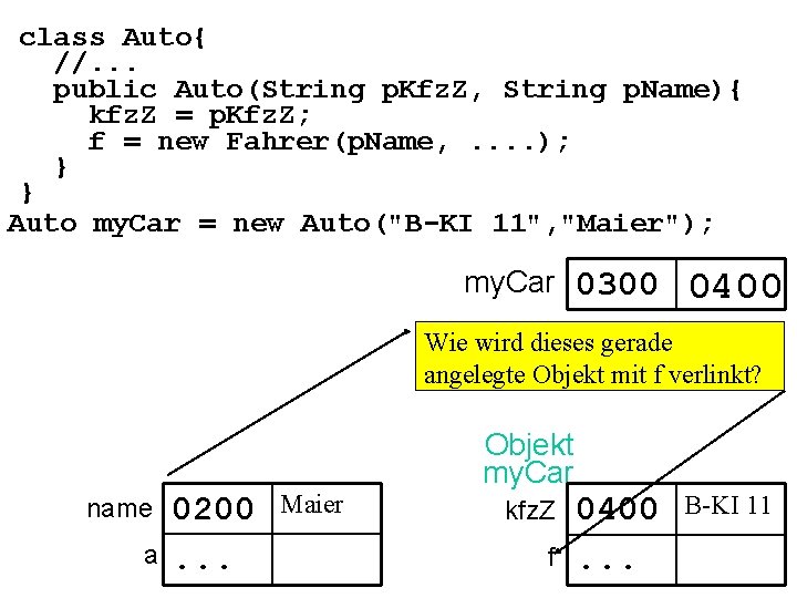 class Auto{ //. . . public Auto(String p. Kfz. Z, String p. Name){ kfz.