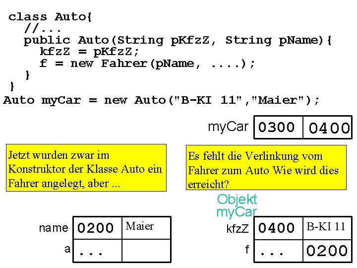 class Auto{ //. . . public Auto(String p. Kfz. Z, String p. Name){ kfz.