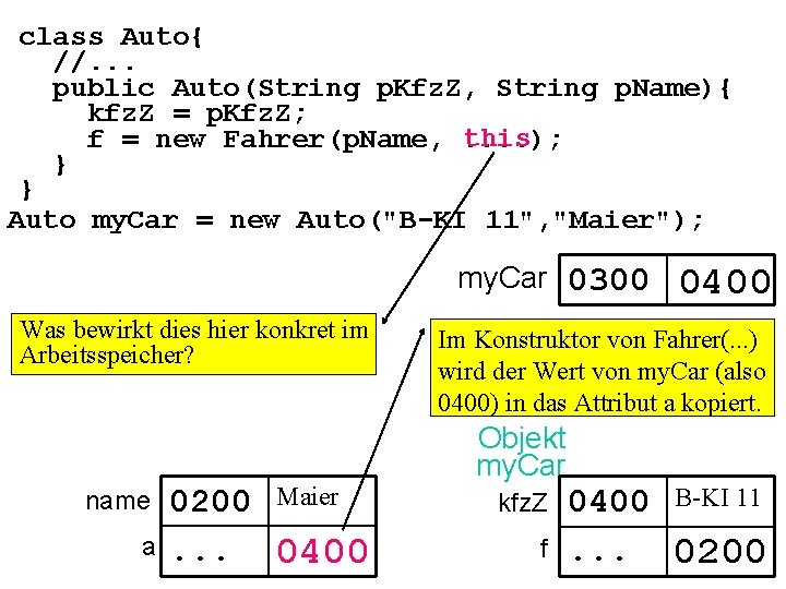 class Auto{ //. . . public Auto(String p. Kfz. Z, String p. Name){ kfz.