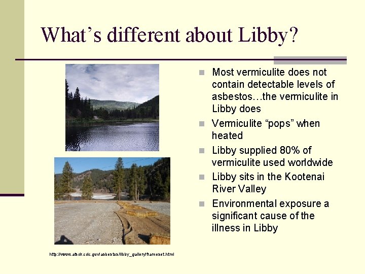 What’s different about Libby? n Most vermiculite does not n n http: //www. atsdr.