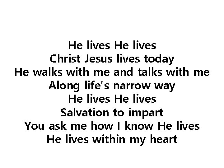 He lives Christ Jesus lives today He walks with me and talks with me