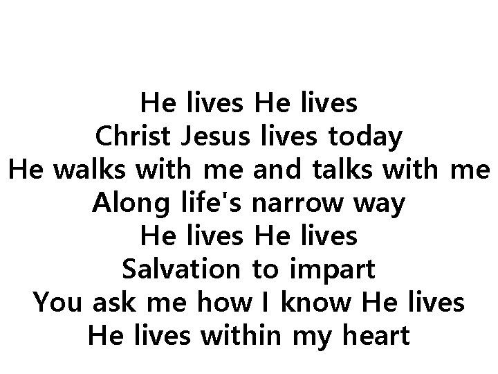 He lives Christ Jesus lives today He walks with me and talks with me