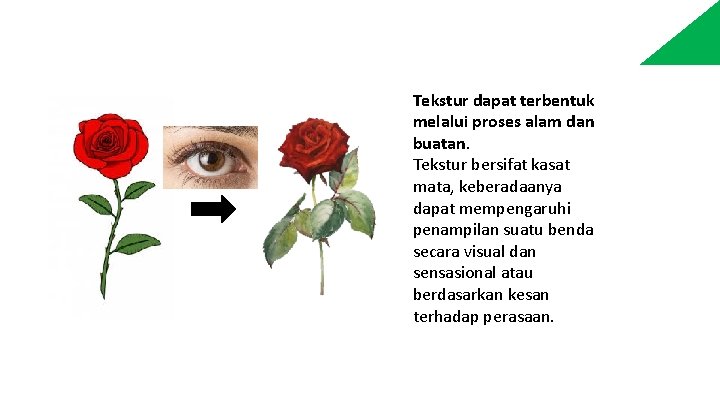 Tekstur dapat terbentuk melalui proses alam dan buatan. Tekstur bersifat kasat mata, keberadaanya dapat