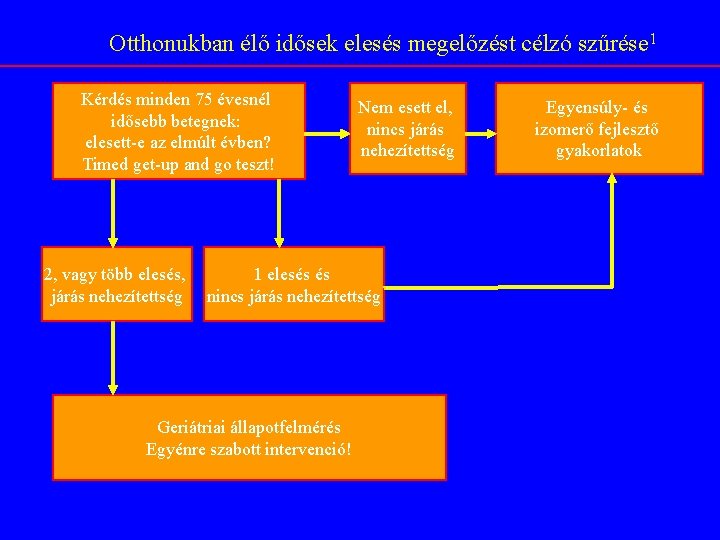 Otthonukban élő idősek elesés megelőzést célzó szűrése 1 Kérdés minden 75 évesnél idősebb betegnek: