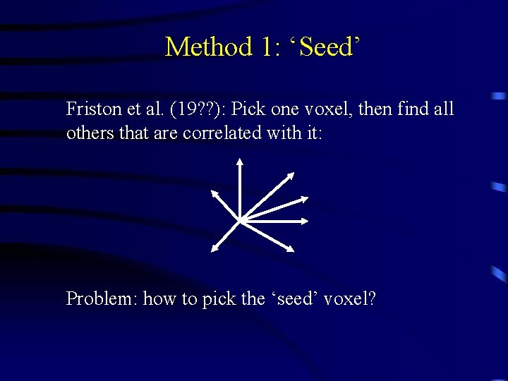 Method 1: ‘Seed’ Friston et al. (19? ? ): Pick one voxel, then find