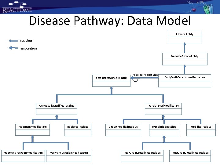Disease Pathway: Data Model Physical. Entity subclass association Genome. Encode. Entity Abstract. Modified. Residue Disease Pathway: Data Model Physical. Entity subclass association Genome. Encode. Entity Abstract. Modified. Residue
