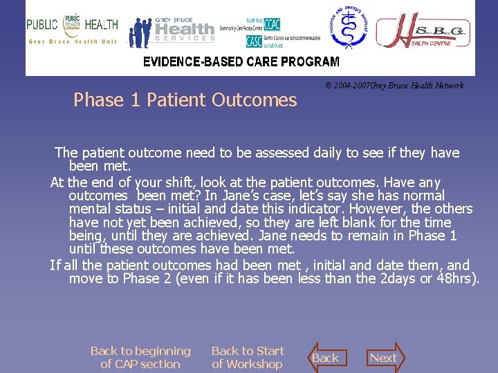 Phase 1 Patient Outcomes © 2004 -2007 Grey Bruce Health Network The patient outcome