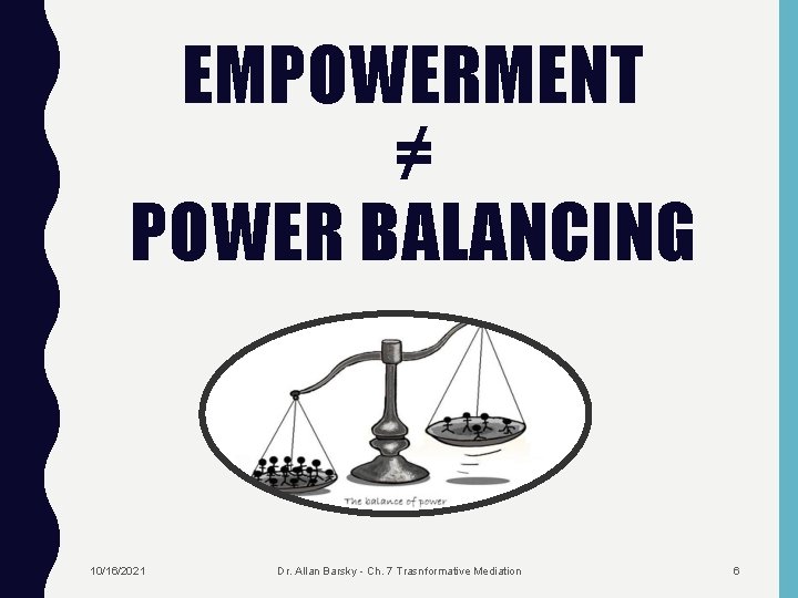 EMPOWERMENT ≠ POWER BALANCING 10/16/2021 Dr. Allan Barsky - Ch. 7 Trasnformative Mediation 6