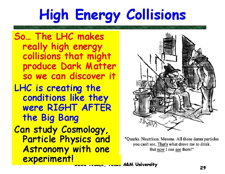 High Energy Collisions So… The LHC makes really high energy collisions that might produce