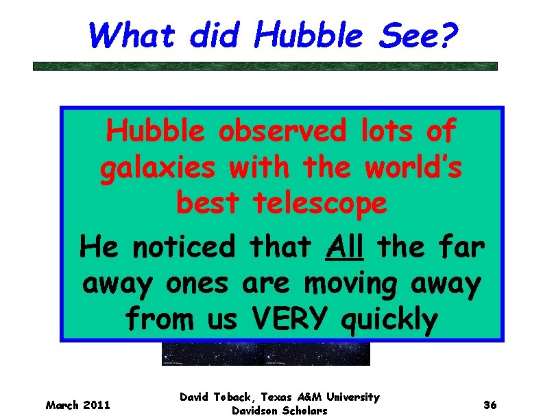 What did Hubble See? Hubble observed lots of galaxies with the world’s best telescope