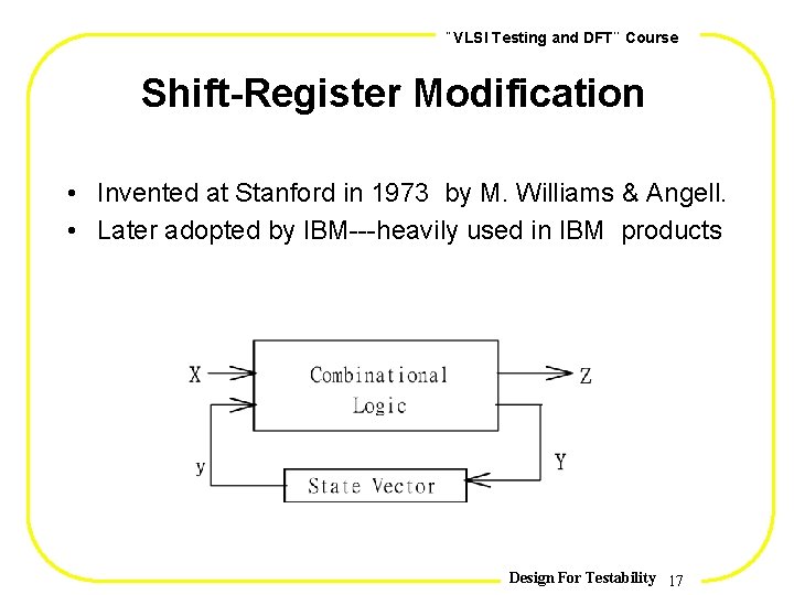 , , VLSI Testing and DFT Course Shift-Register Modification • Invented at Stanford in