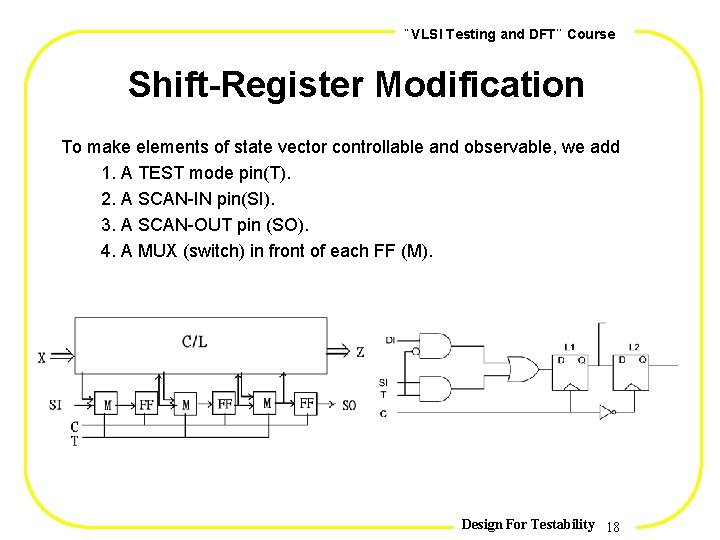 , , VLSI Testing and DFT Course Shift-Register Modification To make elements of state