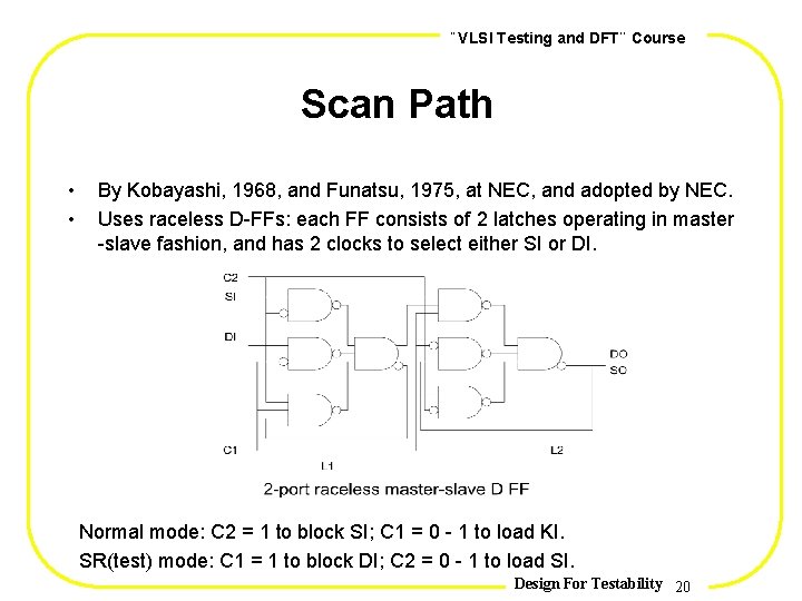 , , VLSI Testing and DFT Course Scan Path • • By Kobayashi, 1968,